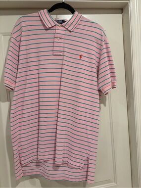 Polo by Ralph Lauren Pink Polo with Teal Stripes